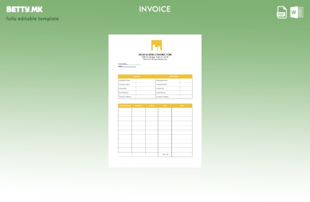 Шаблон за градежна фактура за печатење во модерен стил